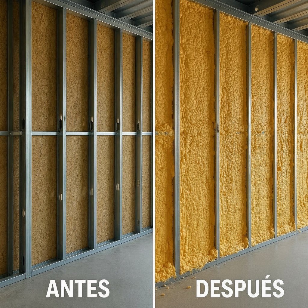 Antes y después de aislación térmica en muros